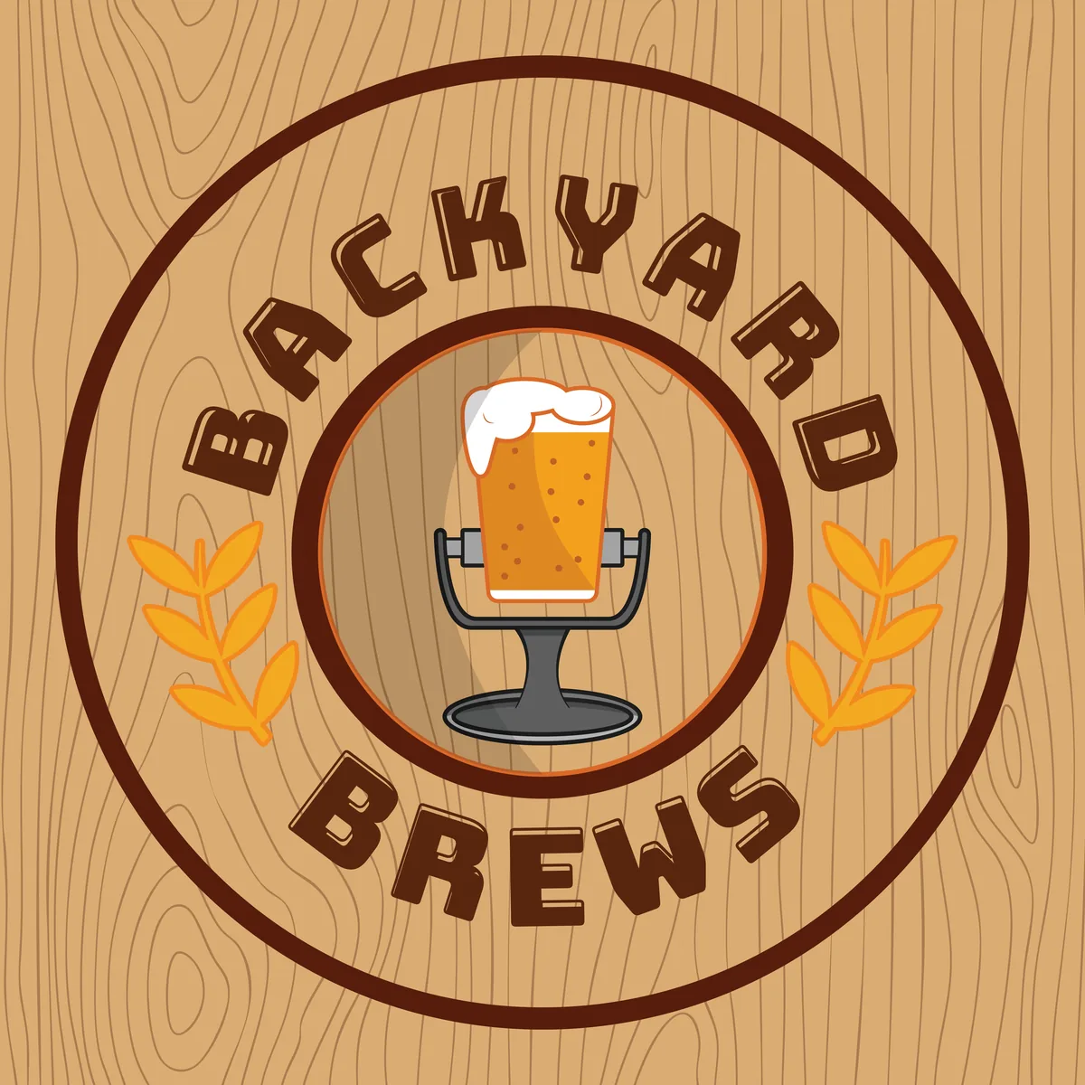 Backyard Brews podcast cover art on wood grain
