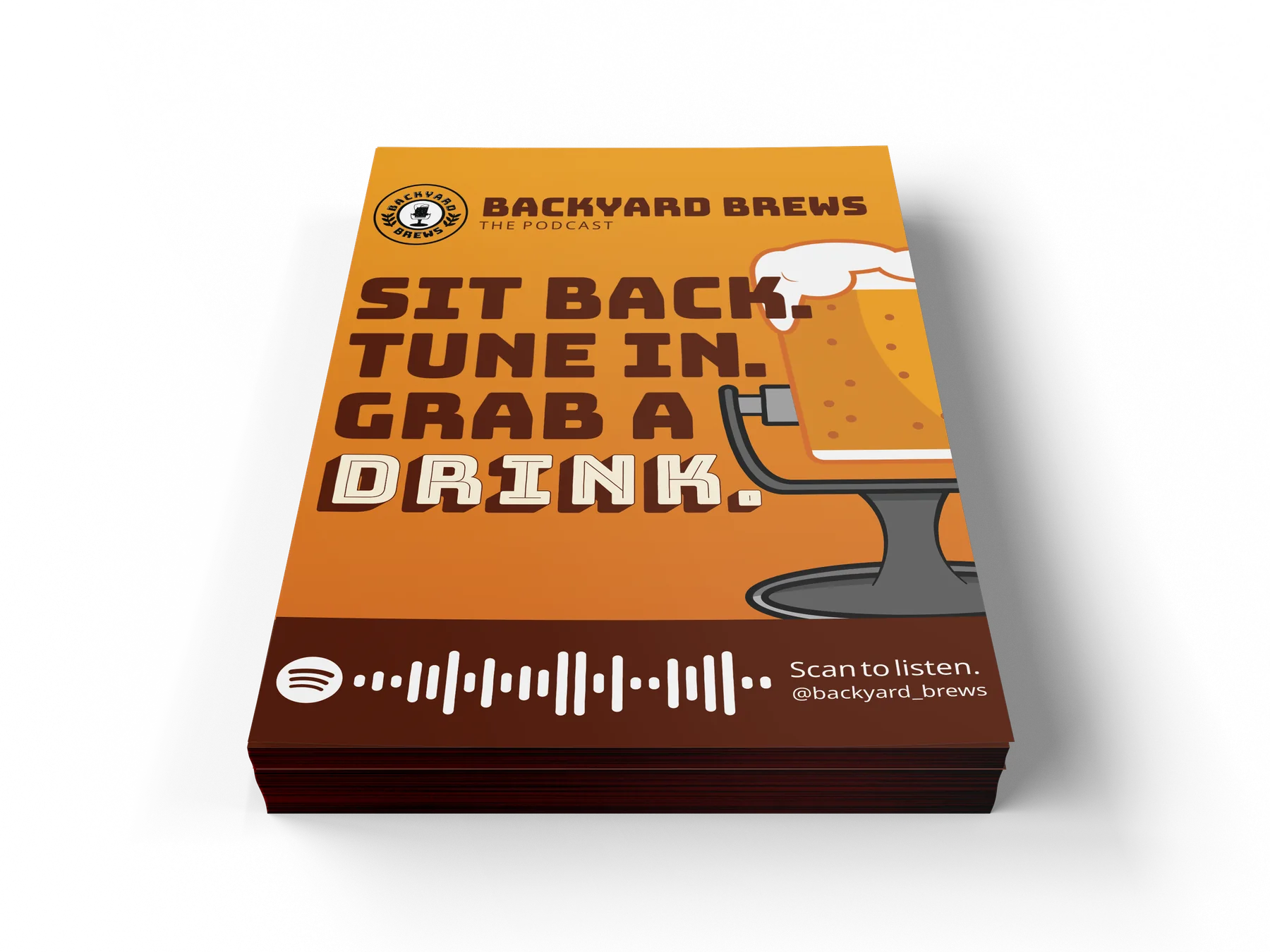 Backyard Brews promotional flyer reading Sit back. Tune in. Grab a drink.
