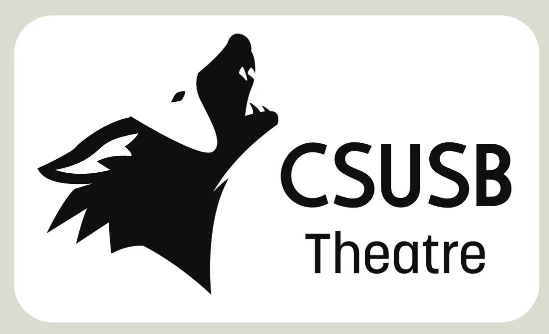 Horizontal lockup of the coyote and CSUSB Theatre wordmark
