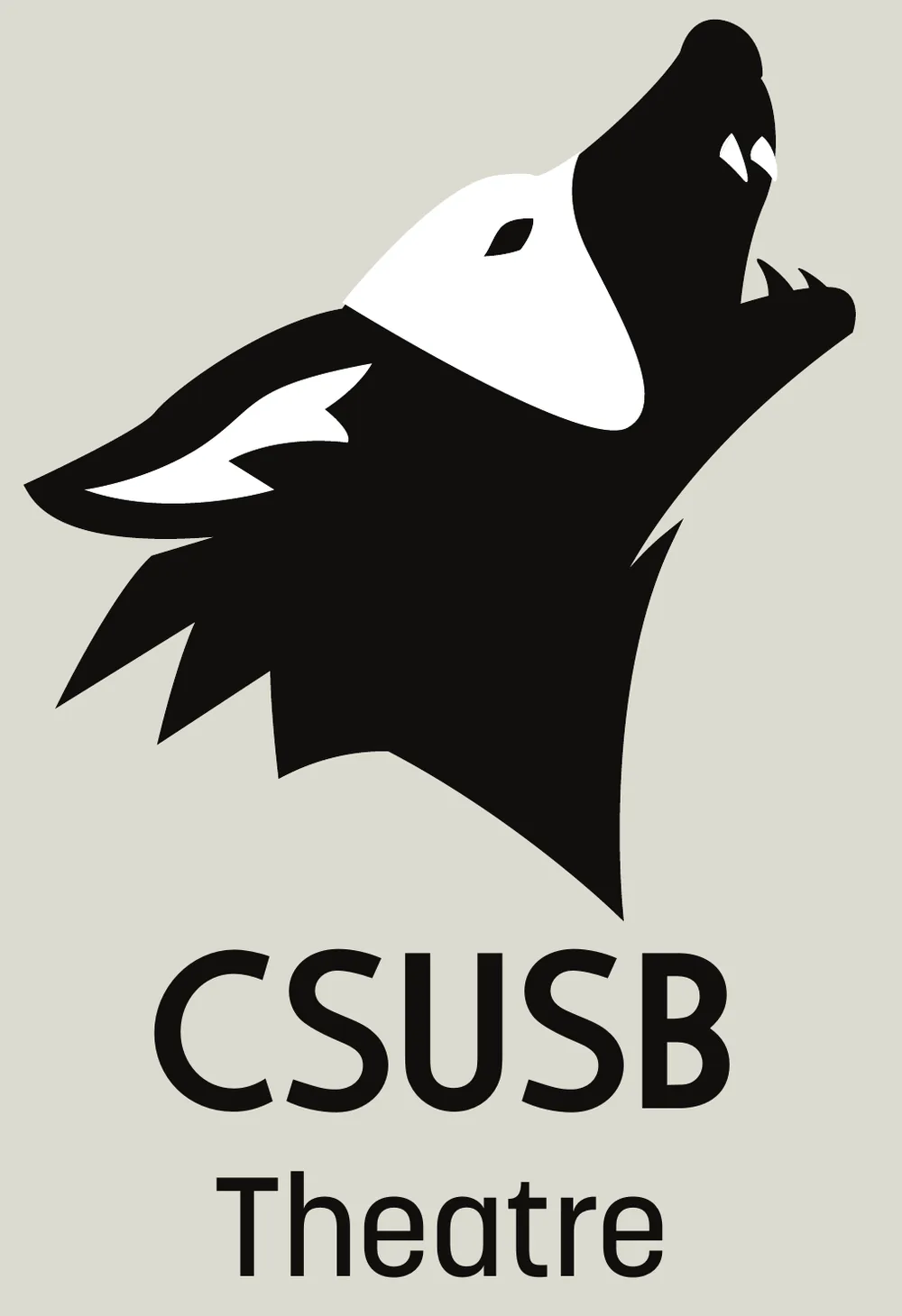 CSUSB Theatre primary lockup with the howling coyote