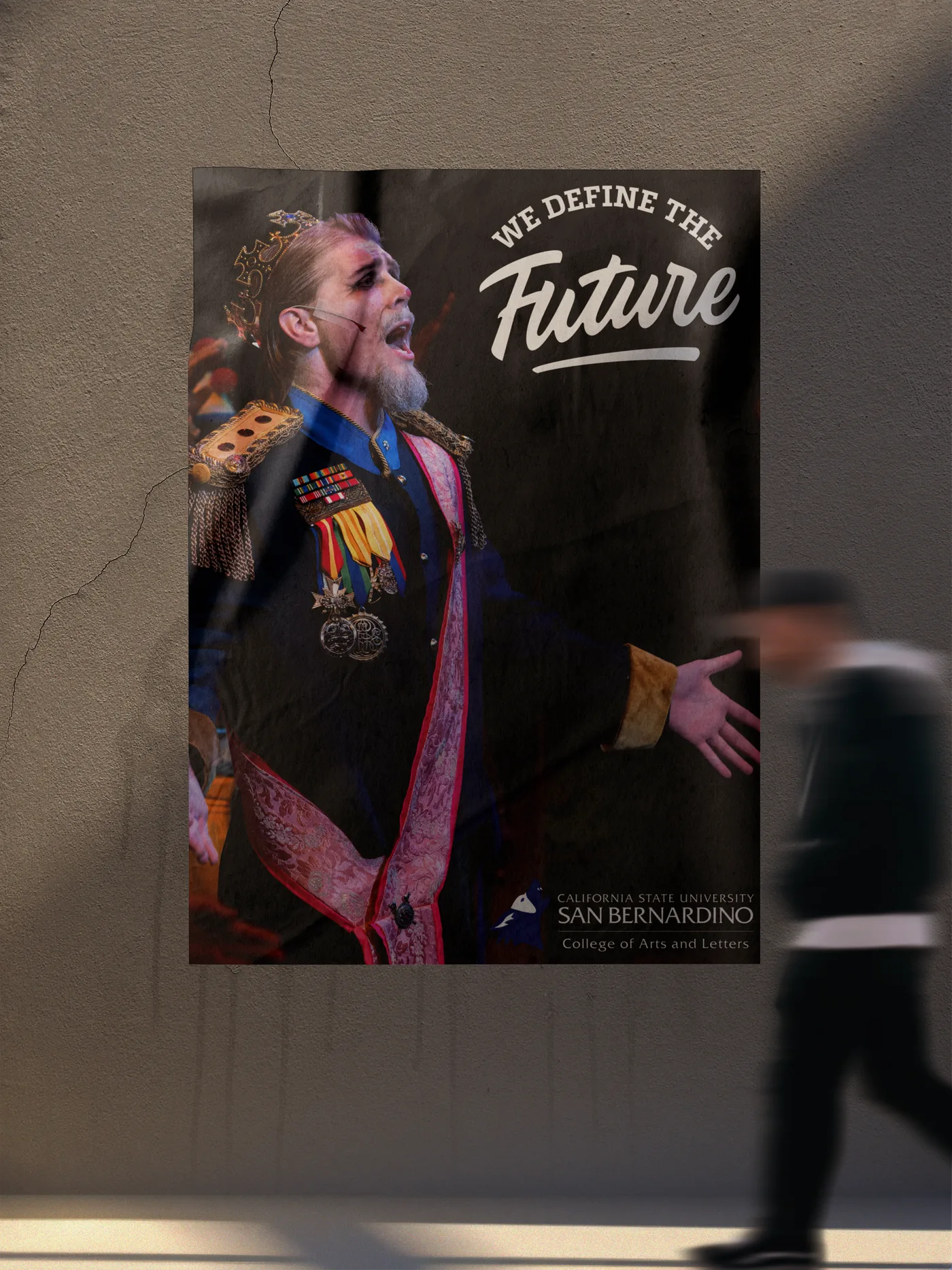 CSUSB Theatre promotional poster on a wall