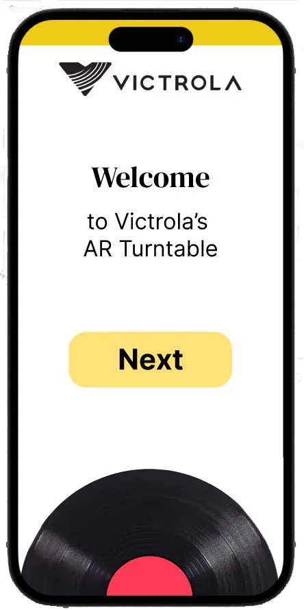 Welcome screen of the Victrola AR app