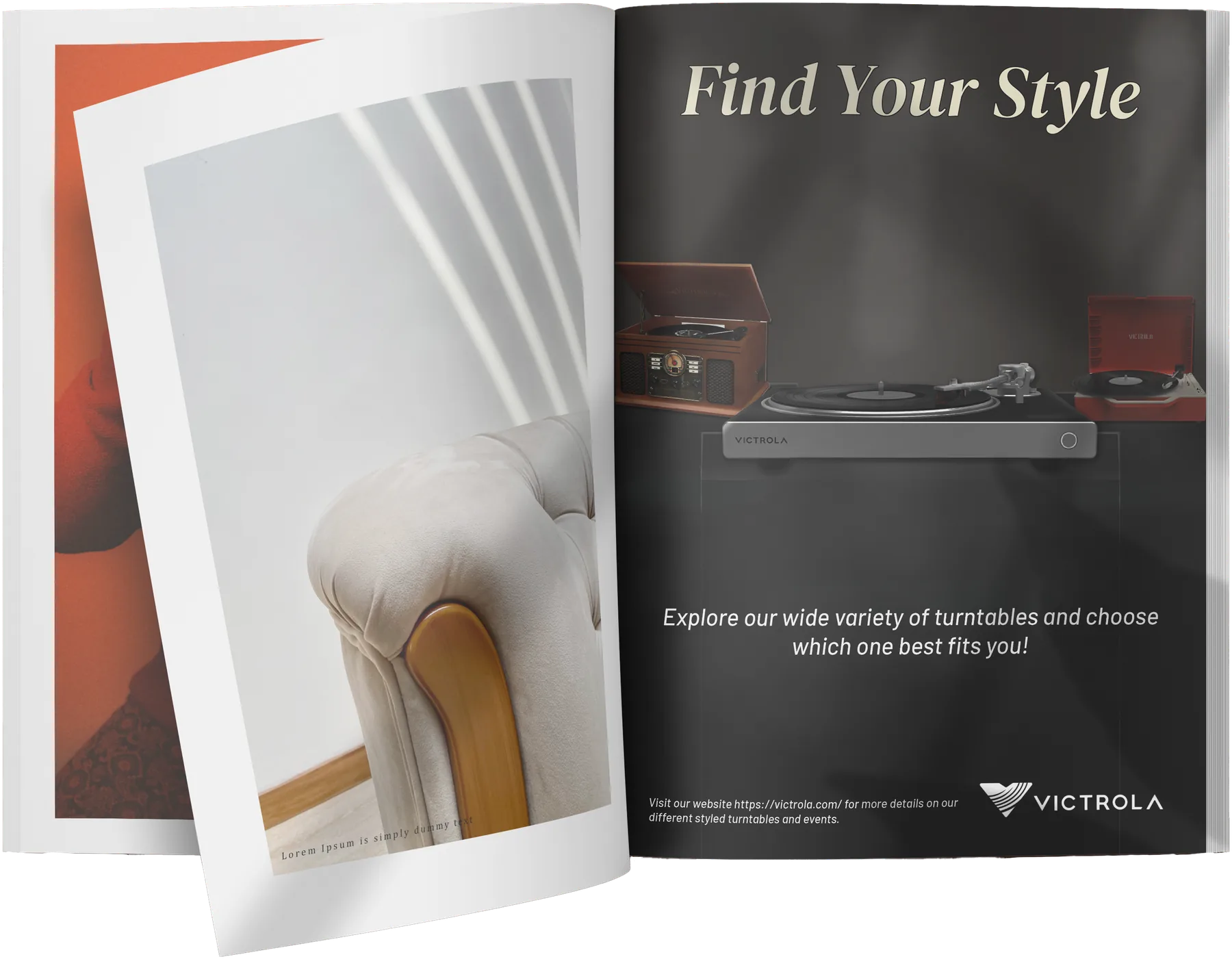 Victrola Find Your Style print ad in an open magazine